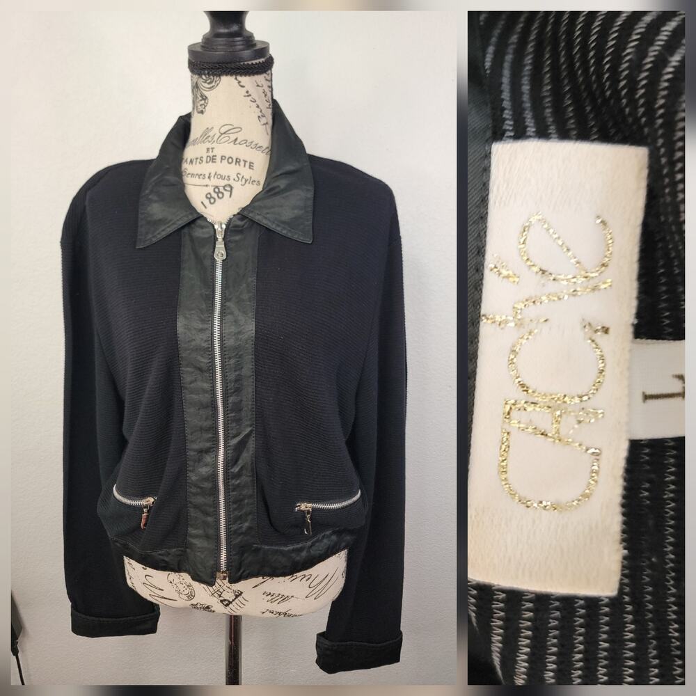 CACHE Cardigan Top Women Large Semi Cropped Zip Up Boyfriend Boxy Collar